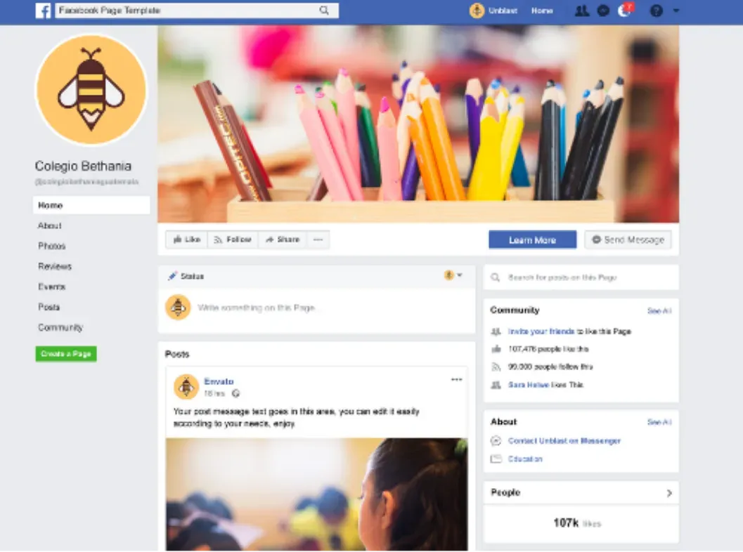 Banner de portada para la página de Facebook de Colegio Bethania