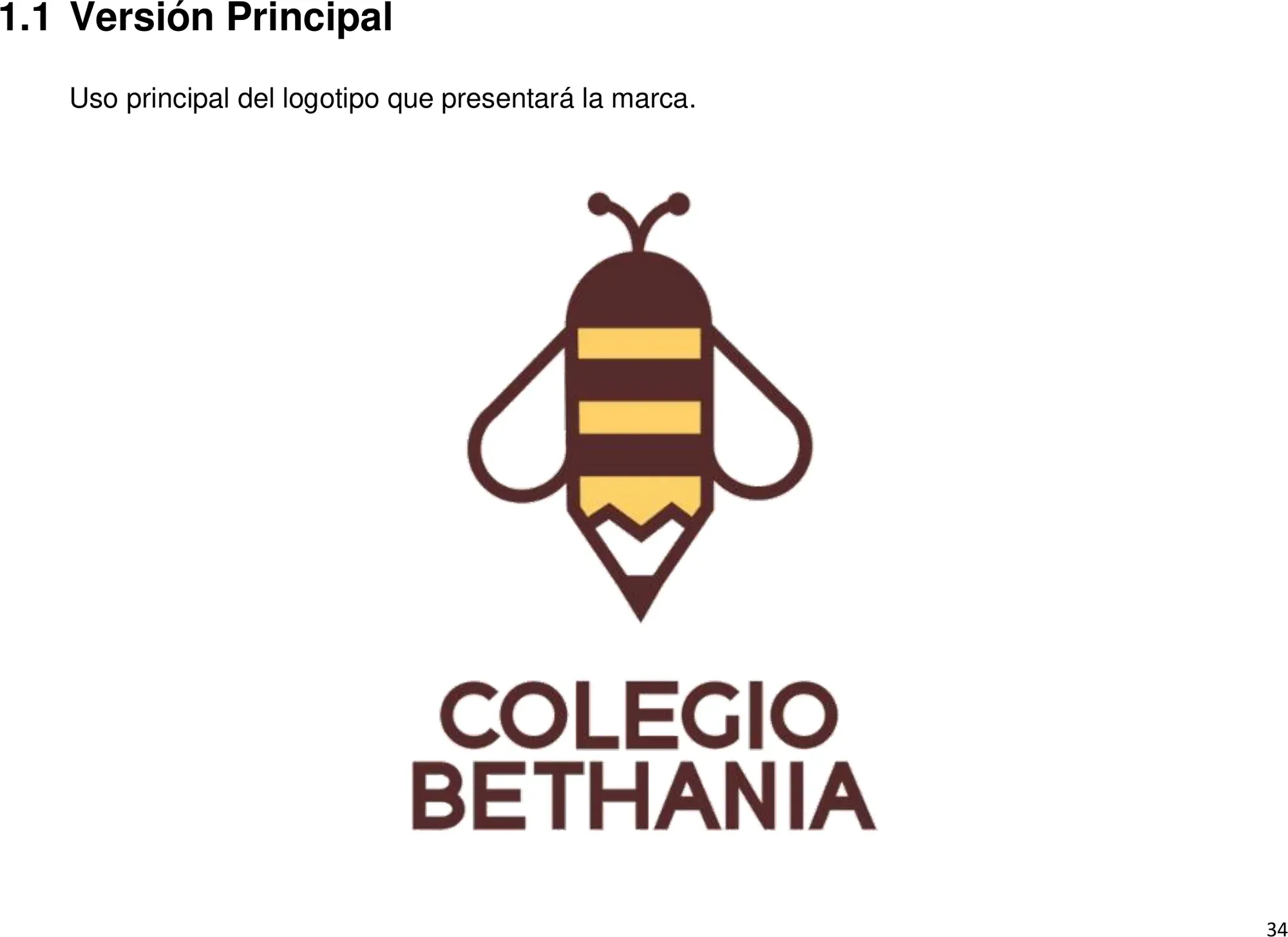 Página del manual de marca de Colegio Bethania mostrando el uso principal del logotipo