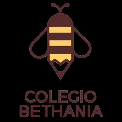 Logotipo de Colegio Bethania: abeja ilustrada en tono vino con franjas mostaza, sobre el nombre del colegio